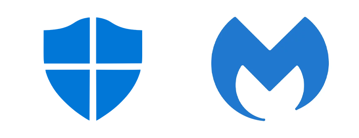 Logo Windows Defender et Malwarebytes