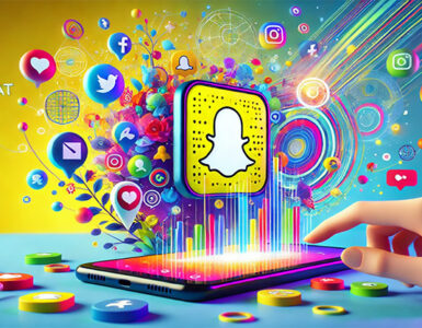 Illustration de l’expérience de l'utilisateur de Snapchat, mettant en avant son interface, ses filtres amusants, et ses fonctionnalités interactives comme l’envoi de messages et la personnalisation des snaps, dans un contexte moderne et connecté.