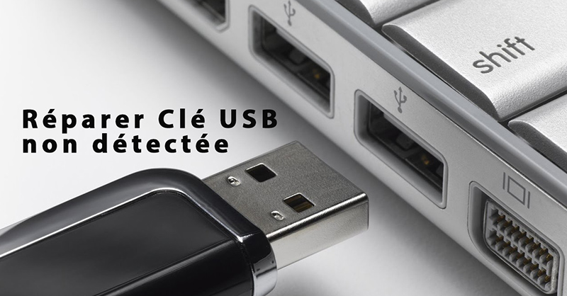 Clé USB non détectée : Une photo montrant un ordinateur portable avec une clé USB débranchée.