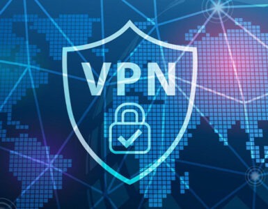 llustration d'un VPN avec un bouclier et un cadenas, symbolisant la sécurité et la protection des données sur un fond de carte du monde numérique