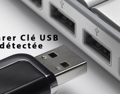 Clé USB non détectée : Une photo montrant un ordinateur portable avec une clé USB débranchée.